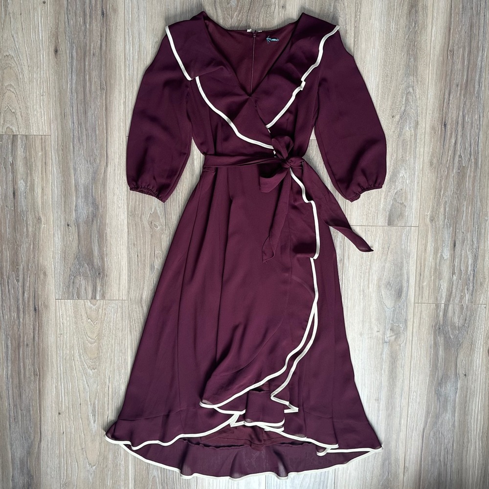 Gabby & Skye Chiffon Ruffle High Low Midi Dress Tie Waist XS/S Classic Feminine